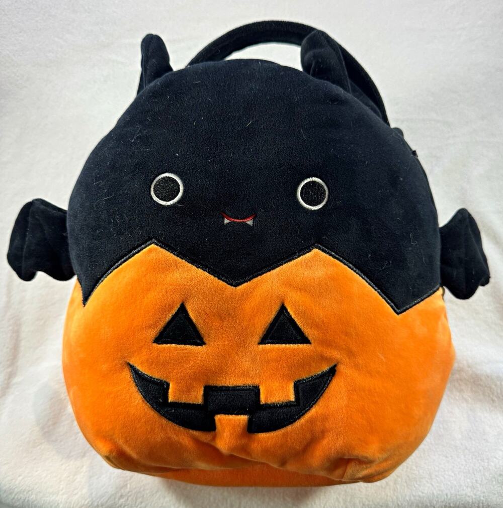 Squishmallows Halloween Pumpkin Bat Plush Bag, Black/Orange, Small 6-14in, 2023